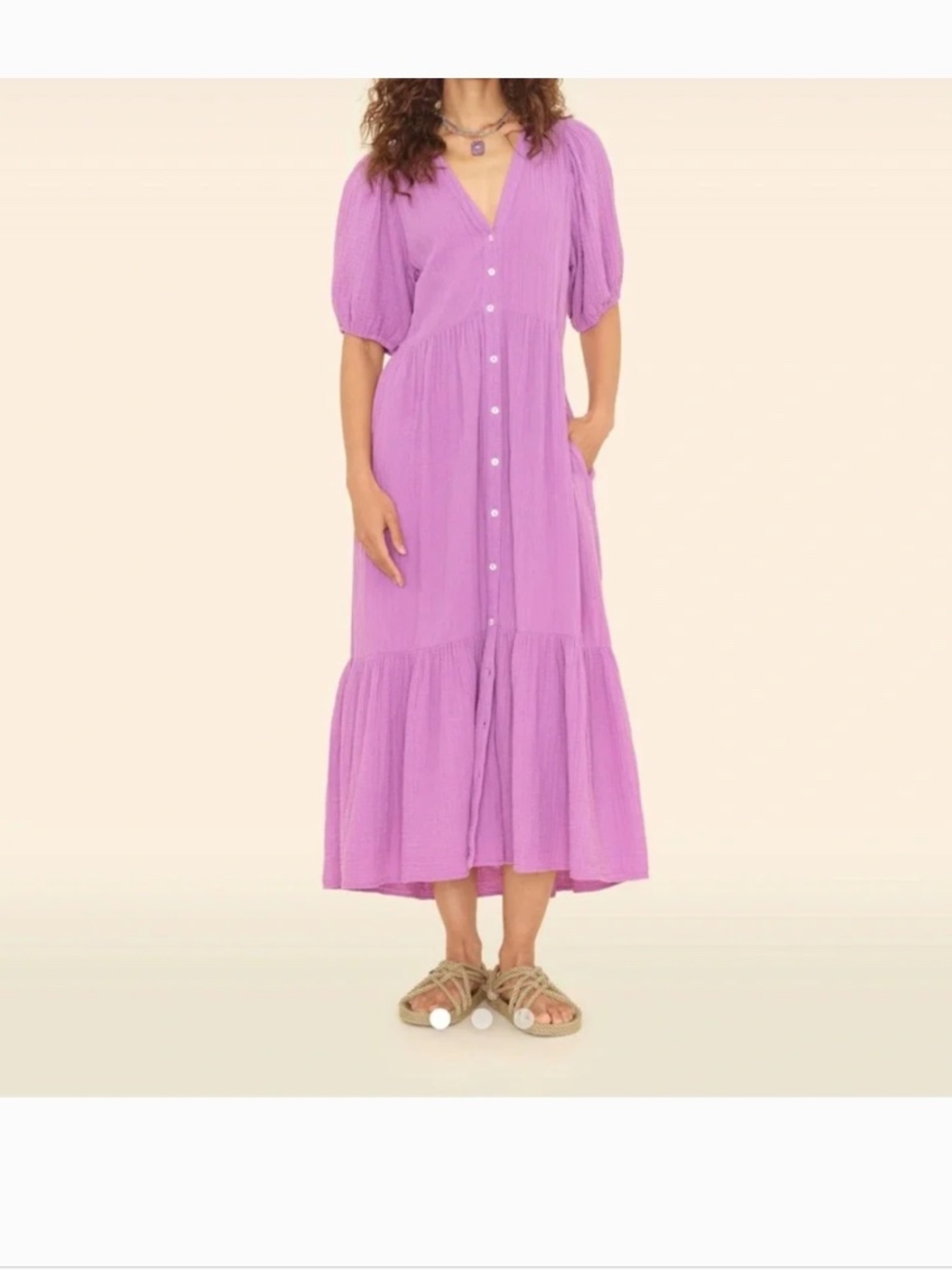 Xirena Purple Orchid Lennox Short Sleeve Midi Cotton Gauze Dress M New